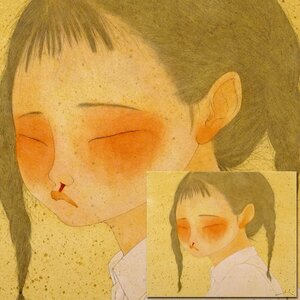 慶應◆人気挿絵画家【中田いくみ】真筆 2009年制作 紙に油彩 F8号『ハプニング』