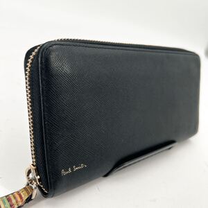 1円〜【美品 鑑定済】PAUL SMITH ポールスミス 長財布 ジップストローグレイン レザー ラウンドジップ Paul Smith ブラック系 ウォレット