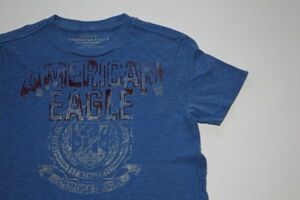 【古着アメリカンイーグルアウトフィッターズプリントTシャツ青】AMERICANEAGLE OUTFITTERSアメカジカレッジ風プリント