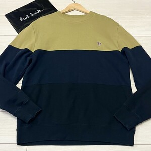 極美品/3Lサイズ●ポールスミス【お洒落の極み】Paul Smith スウェット トレーナー 長袖 ネイビー バイカラー ゼブラ ZEBRA ワッペン