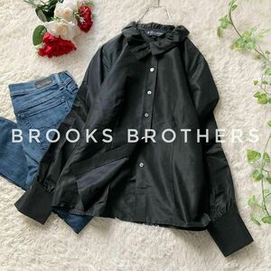 ブルックスブラザーズ　ピュアシルク　シルク100%　フリルブラウス　ブラック　光沢あり　2サイズ　Brooks Brothers