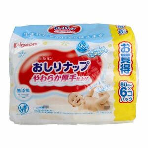 ベビー用ウェットティッシュ ピジョン おしりナップ やわらか厚手仕上げ 純水99％ 80枚入り 6個Ｘ6パック