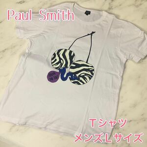 Pau lSmith JEANS Tシャツ ホワイト 半袖Tシャツ 白　ポールスミス　Lサイズ 半袖　チェリー　ゼブラ　ヘビ