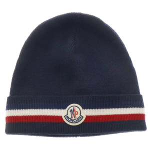 MONCLER モンクレール BERRETTO TRICOT ワッペンロゴ コットンニットキャップ ビーニー 帽子 ネイビー I20913B00065 A9575