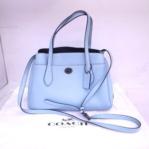 T5280 【本物保証】 COACH コーチ 2way ショルダーバッグ ハンドバッグ レザー ライトブルー系 91740