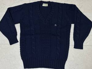 d1054◆昭和レトロ◆マンシングMUNSINGWEAR GrandSlam ケーブルニットVネックセーター紺S