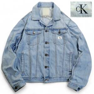 6057/CK Calvin Klein Jeans デニム トラッカージャケット L●洗濯プレス済●Y2K ロゴ刻印ボタン Gジャン ジージャン 古着