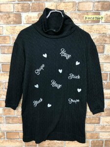 HEART SHAPE BLACK キッズ 刺繍入 ハイネック ニットワンピース 140 黒 ポリエステル他