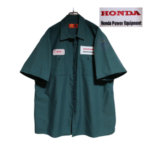 RED KAP 半袖ワークシャツ size 2XL オーバーサイズ ダークグリーン ゆうパケットポスト可 胸 ワッペン HONDA 古着 洗濯 プレス済 f73