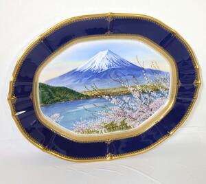 1円スタート ノリタケ Noritake ハンドペイント Hand paint 大皿 飾り皿 富士山 桜 風景 絵皿