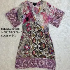 Roberto Cavalli クラス トロピカルフローラル Vネック ドレス