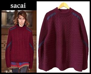 ■ 定価63,800円 使用感の少ない美品 sacai サカイ 16-01165M ローゲージ ケーブル編み モックネック ニット セーター プルオーバー L