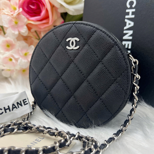 1円スタート CHANEL キャビアスキン ラウンドチェーンショルダー ショルダーバッグ シルバー金具 29番台 斜め掛け可能