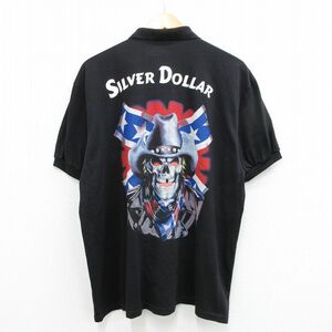 XL/古着 半袖 ポロ シャツ メンズ SILVER DOLLAR スカル サザンクロス 大きいサイズ 黒 ブラック spe 23jul24 中古 トップス 2OF