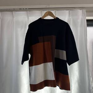 UNITED TOKYO パネルインターシャS/Sニット ユナイテッド　Tシャツ　ネイビー