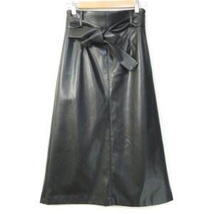 美品 22AW Theory セオリー BEDFORD FAUX LEATHER BELTED A LINE SK エコレザー ベルテッド Aライン ロングスカート 00 ブラック ◆