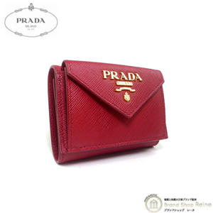 プラダ （PRADA） サフィアーノ メタルロゴ コンパクト 三つ折り 財布 1MH021 FUOCO（未使用品）中古
