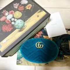 GUCCI　ベルトバッグ　グッチ　GGマーモント　ベルベット　グリーン