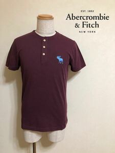 【新品】 Abercrombie & Fitch アバクロンビー&フィッチ ビッグアイコン ヘンリーネック Tシャツ サイズS 半袖 バーガンディ 635580563
