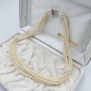 【テリ抜群!!】5連 パール ネックレス 3.5mm〜4mm 43cm SILVER 刻印 本真珠 40.8g pearl jewelry necklace