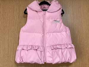 暖か♪ 洗える♪ 極美品 べべ BeBe 100サイズ 女の子 女児 ダウンベスト ピンク マットタフタ ダウン70% リボン フリル 可愛い 防寒 秋冬