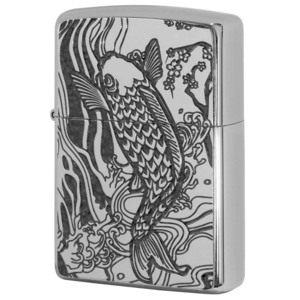 Zippo ジッポライター 鯉 カープ グレー ＃200 メタルプレート 両面加工 ニッケルメッキ 2MPP-Carp GY メール便可