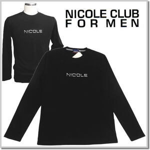 ニコルクラブフォーメン NICOLE CLUB FOR MEN ロゴ刺繍長袖Tシャツ 4464-9100-49(BLACK)-48(L) ロンT カットソー