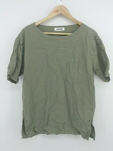 ◇ MONKEY TIME モンキータイム ノーカラー 半袖 Tシャツ カットソー サイズＭ カーキ系 レディース P