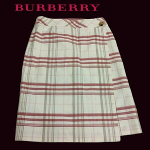 BURBERRY / バーバリー レディース 巻きスカート ミディ丈 サイズ36 アイボリー×ピンクチェック I-4239