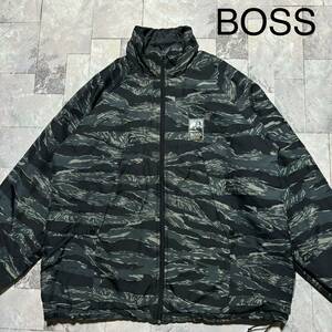 BOSS ボス サントリー ボス 非売品 リバーシブルナイロンジャケット 中綿 裾ドローコード カモフラ 迷彩 ブラック サイズF L相当 玉FS1381