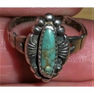 超希少!VTG NAVAJO 50’s BLUE TURQUOISE SILVER RING CLASSIC DESIGN USA ZUNIナバホビンテージクラシックターコイズシルバーリング10.5号