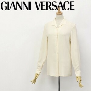 ◆GIANNI VERSACE COUTURE/ジャンニヴェルサーチ クチュール メデューサ釦 織柄 シルク100％ 長袖 シャツ トップス アイボリー系 38