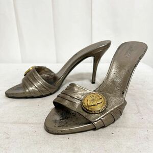 和362★ GUCCI グッチ レザー サンダル ヒール シューズ イタリア製 36.5 C ダークシルバー レディース