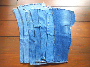 ビンテージ50’s70’s●Levi’s耳付きデニムスクラップ 7点セット●241018k2-fbr 1950s1960s1970sリーバイス赤耳リメイクファブリック