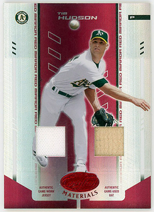 ATHLETICS-BRAVES△TIM HUDSON/2004 LEAF CERTIFIED MATERIALS MIRROR REDジャージ&バット #250!