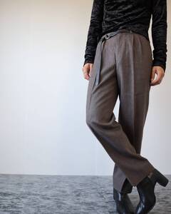 P1K114 -1990s 2tuck Straight silhouette Vintage Slacks Brown 2タック ストレート スラックス ブラウン W30