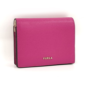 【中古】FURLA 二つ折り 財布 レザー パープル