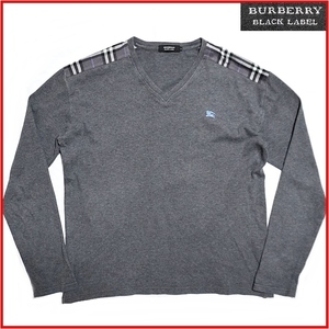 即決★BURBERRY BLACK LABEL★メンズ3≒L位 長袖コットンシャツ バーバリーブラックレーベル 廃番 グレー Tシャツ ノバチェック 三陽商会