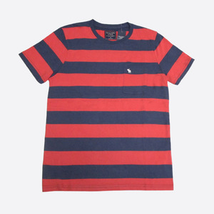 ★SALE★Abercrombie & Fitch/アバクロ★ボーダー半袖ポケットTシャツ (Navy/Red/M)