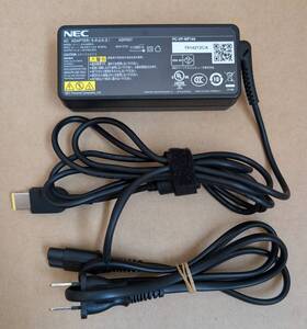 【Used】NEC 純正 電源ケーブル ＋ ACアダプター　角型　65W　ADP007　PC-VP-WP144　20V 2.25A