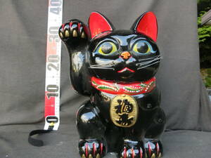 置物　陶器の招き猫　（黒）