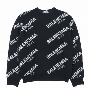 バレンシアガ BALENCIAGA ジャガードロゴ ニット セーター プルオーバートップス 507287-T1442 黒 ブラック サイズS メンズ