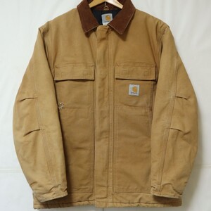 USA製 カーハート Carhartt 襟コーデュロイ ダック トラディショナル ジャケット コート 中綿入 キルティング裏地 SIZE 42 キャメル //