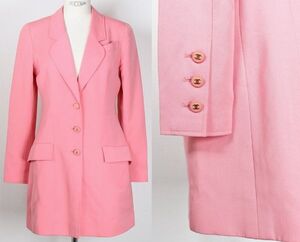 VINTAGE CHANEL 97P COCO WOOL LONG JACKET PINK SIZE 38 シャネル ココマーク 釦 ウールギャバジン ロング ジャケット コート d0258