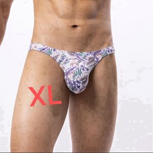 新品　メンズ XLサイズ 触り心地超いい ホワイト　リーフ　お洒落　sexy　花柄 ぴったり もっこり エロセクシー　Tバック タンガ