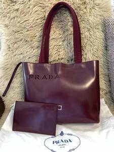 PRADA プラダ 型抜き トートバッグ ポーチ付 _本革ワインレッド