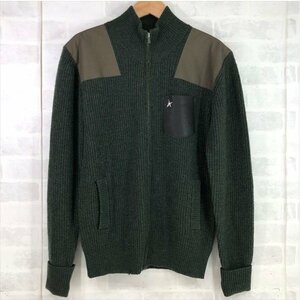 Schott ショット ジップアップ コマンドセーター ウールニット レザーポケット ダークグリーン SIZE:M MH632022100305