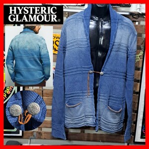 定価3.5万　HYSTERIC GLAMOUR ヒステリックグラマー×オリジナルブルース　コンチョ　カーディガン　L　藍染め　インディゴブルー