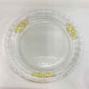 604 昭和レトロ 岩城ガラス パイレックス 花柄 ガラス皿 フリル皿 日本製 IWAKI GLASS PYREX UNDER LIC アンティーク 洋食器 皿