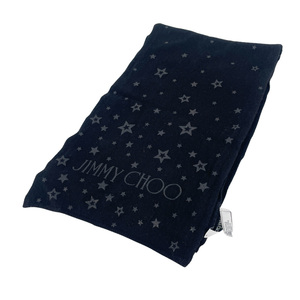 中古A/美品 JIMMY CHOO ジミーチュウ マフラー ニット 100cm×32cm カシミヤ混 スター 星 ロゴ ラメ ユニセックス ブラック 20498665